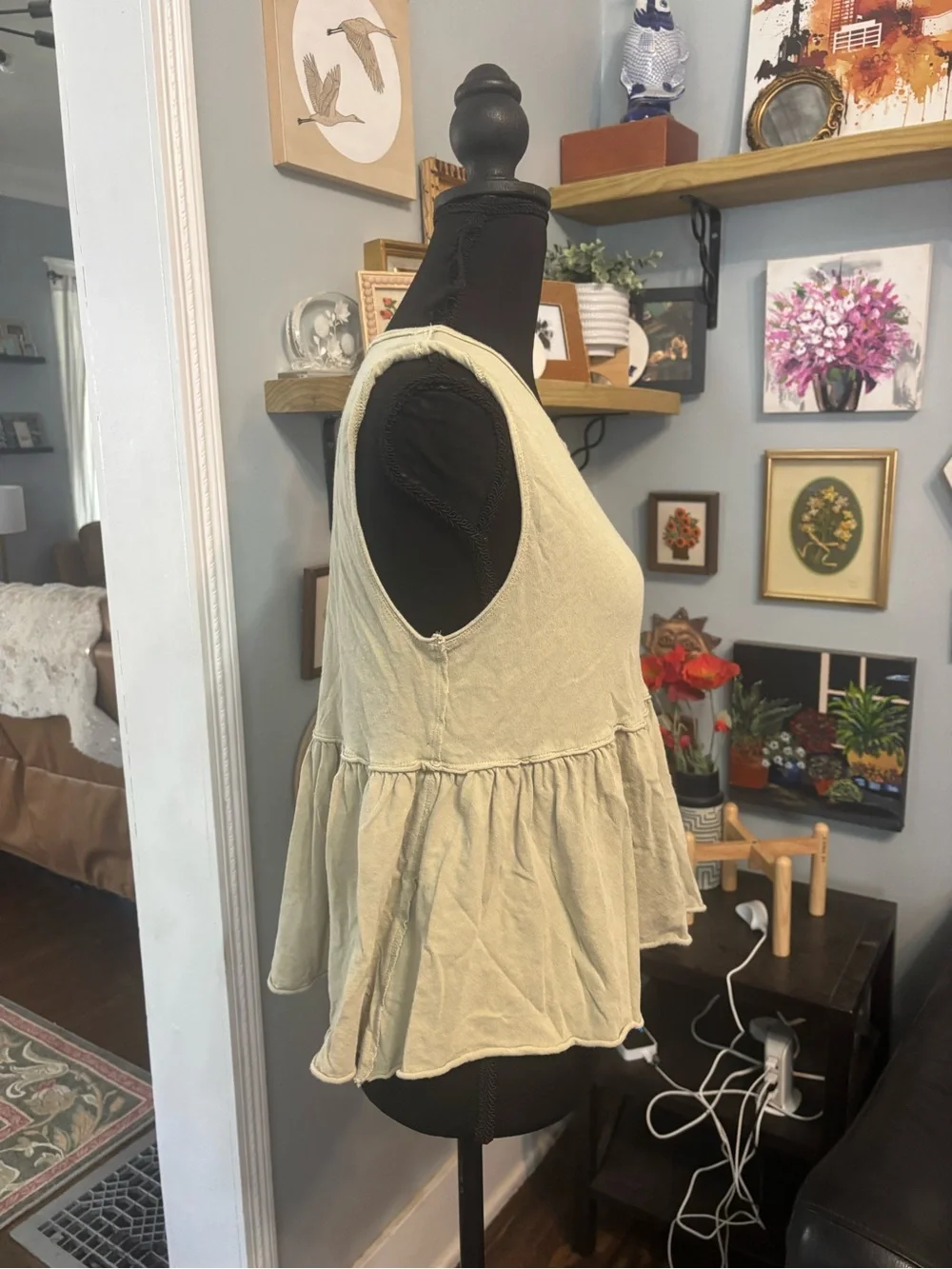 Free people anytime tank top peplum babydoll XS boho light green